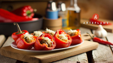 Albanian Grilled Hot Red Peppers Stuffed with Cheese
