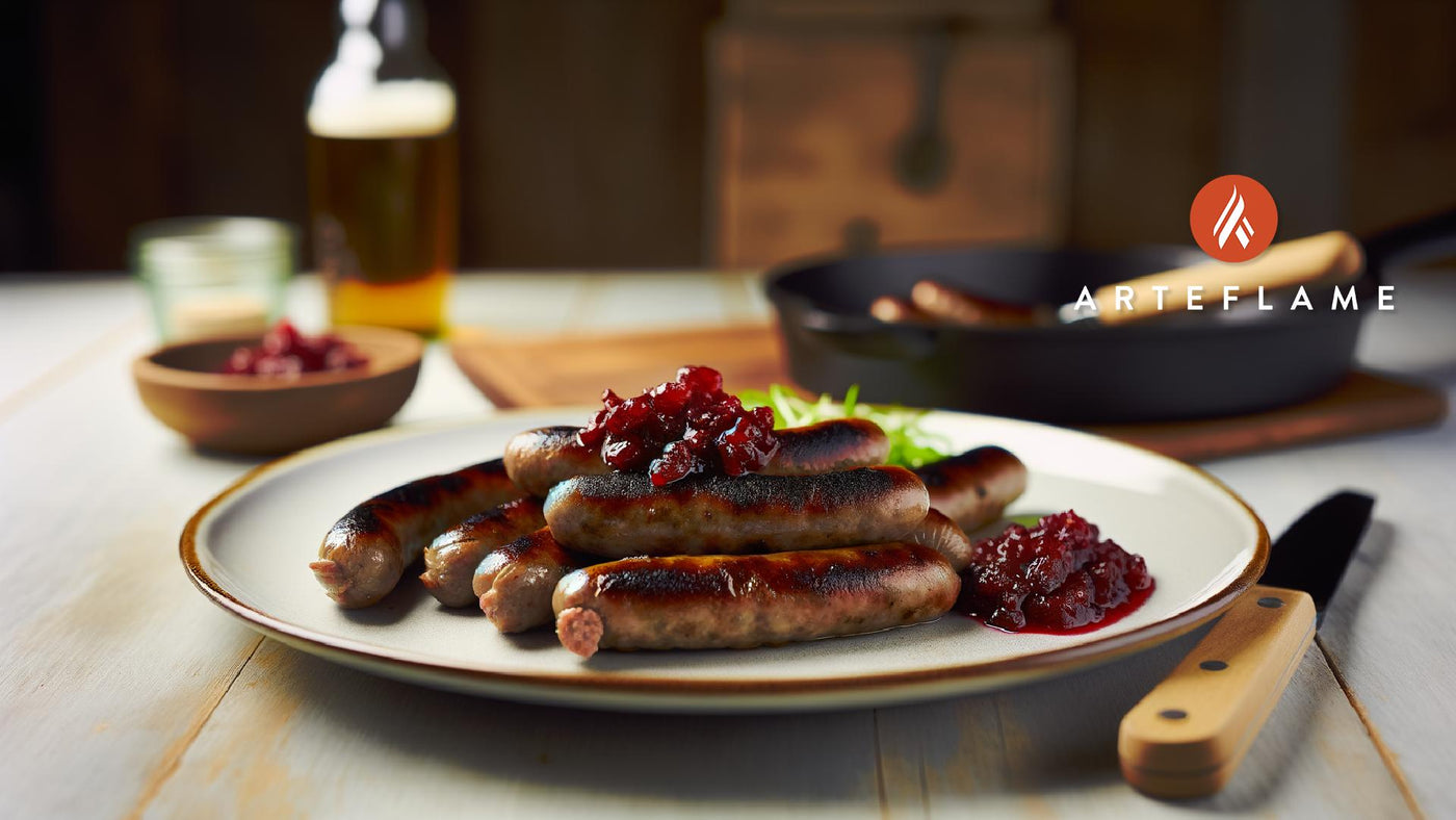Norwegian Smoky Venison Sausages with Cranberry Relish