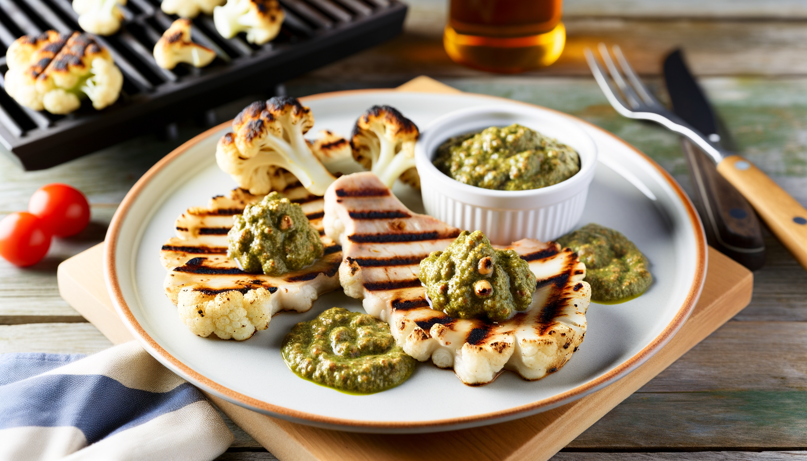 Italian Grilled Cauliflower Steaks with Hazelnut Pesto