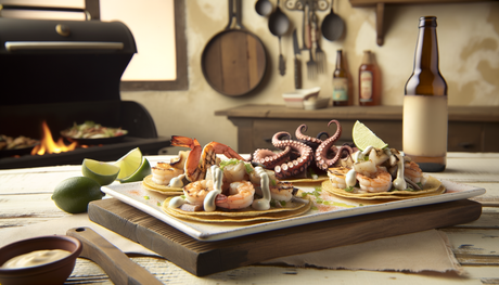 Mexican Seafood Tostadas with Grilled Shrimp & Octopus