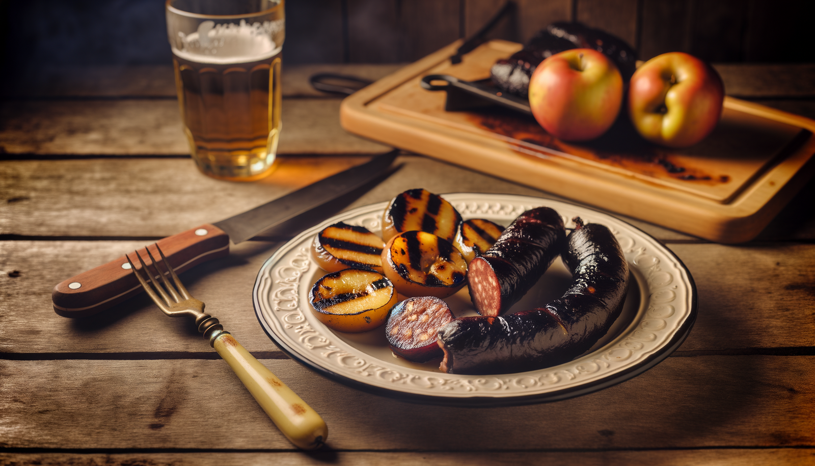 Grilled Polish Blood Sausage with Caramelized Apples