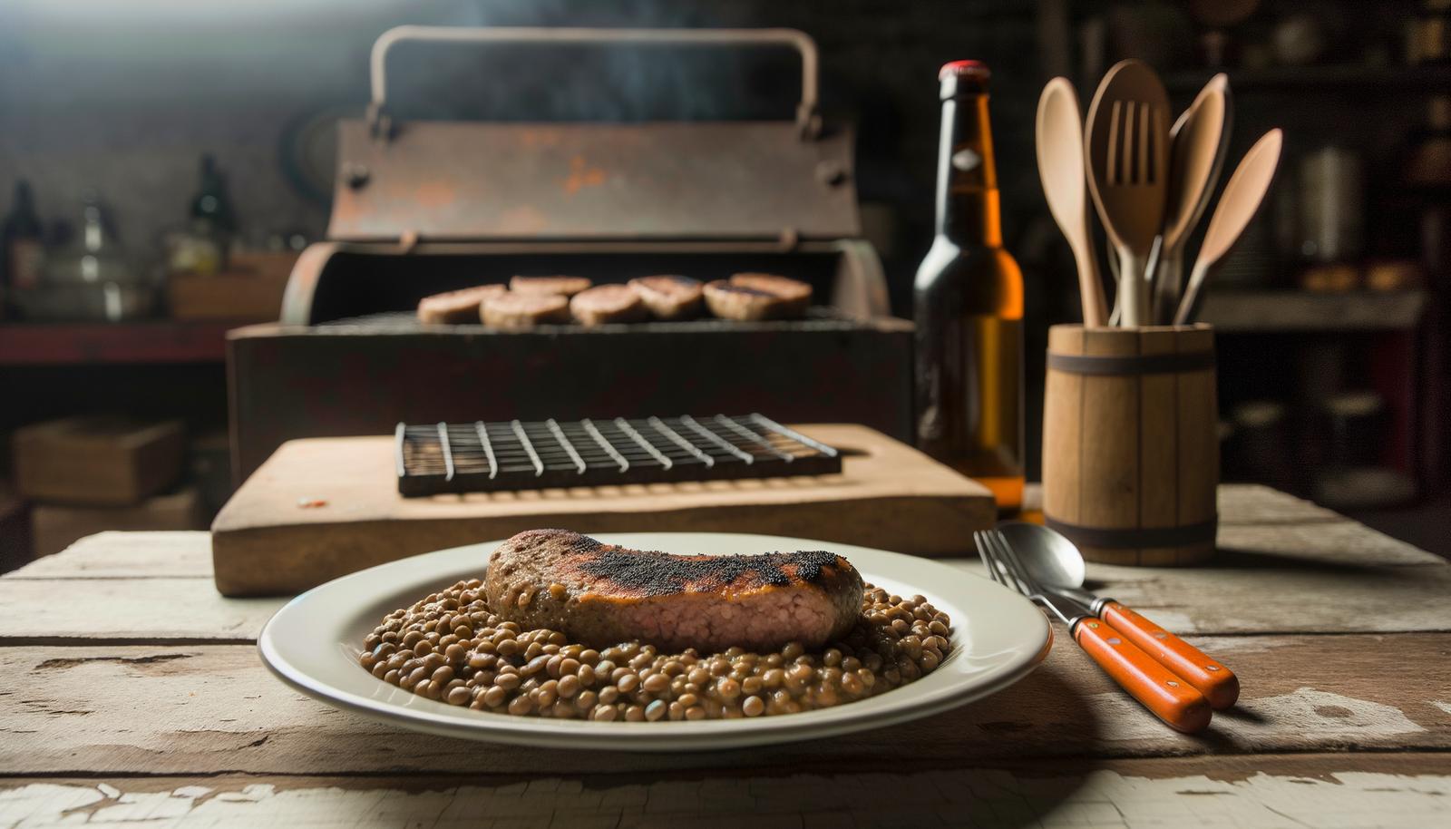 Grilled Italian Cotechino with Lentils