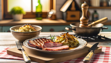 Grilled German Smoked Ham Steaks with Sour Cabbage