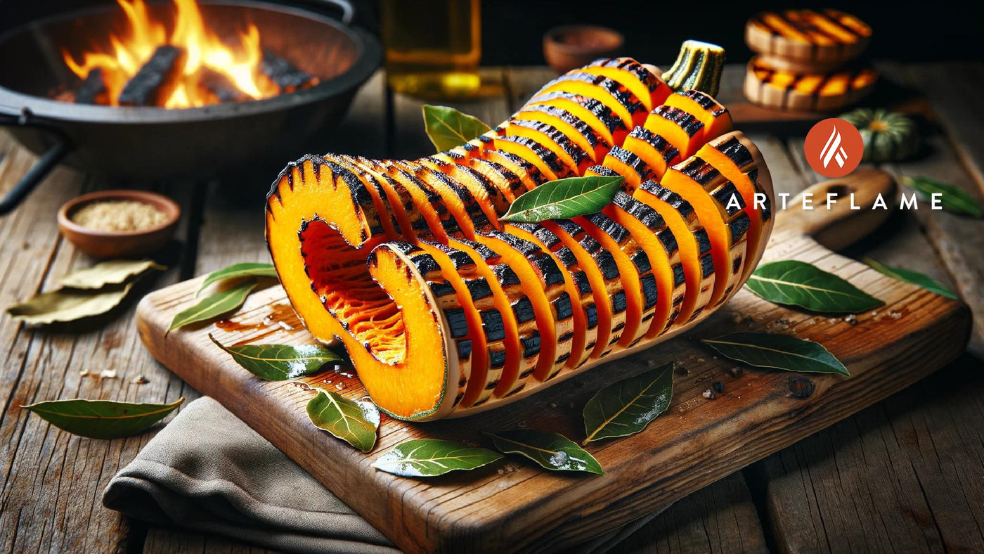 Hasselback Butternut Squash with Bay Leaves on the Grill