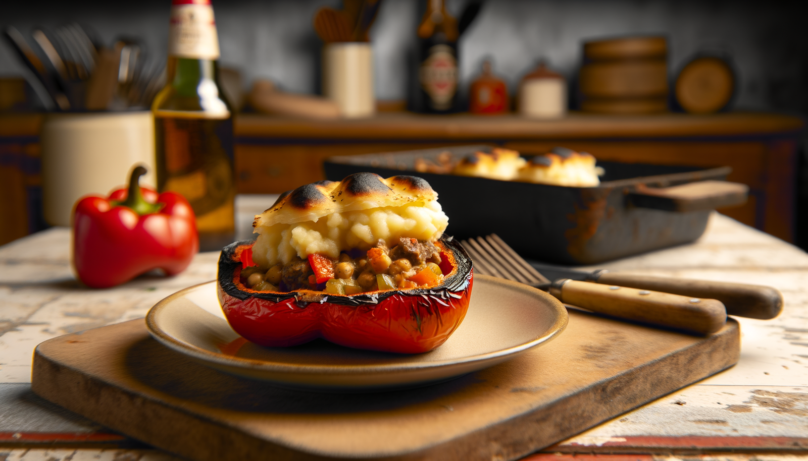 British Grilled Shepherd’s Pie-Stuffed Peppers