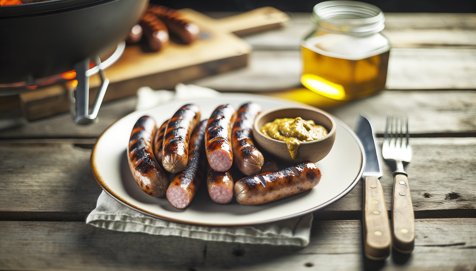 Charcoal-Grilled Sausages with Finnish Mustard