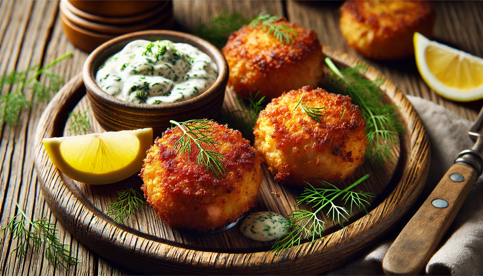 Grilled Salmon Croquettes with Creamy Dill Sauce