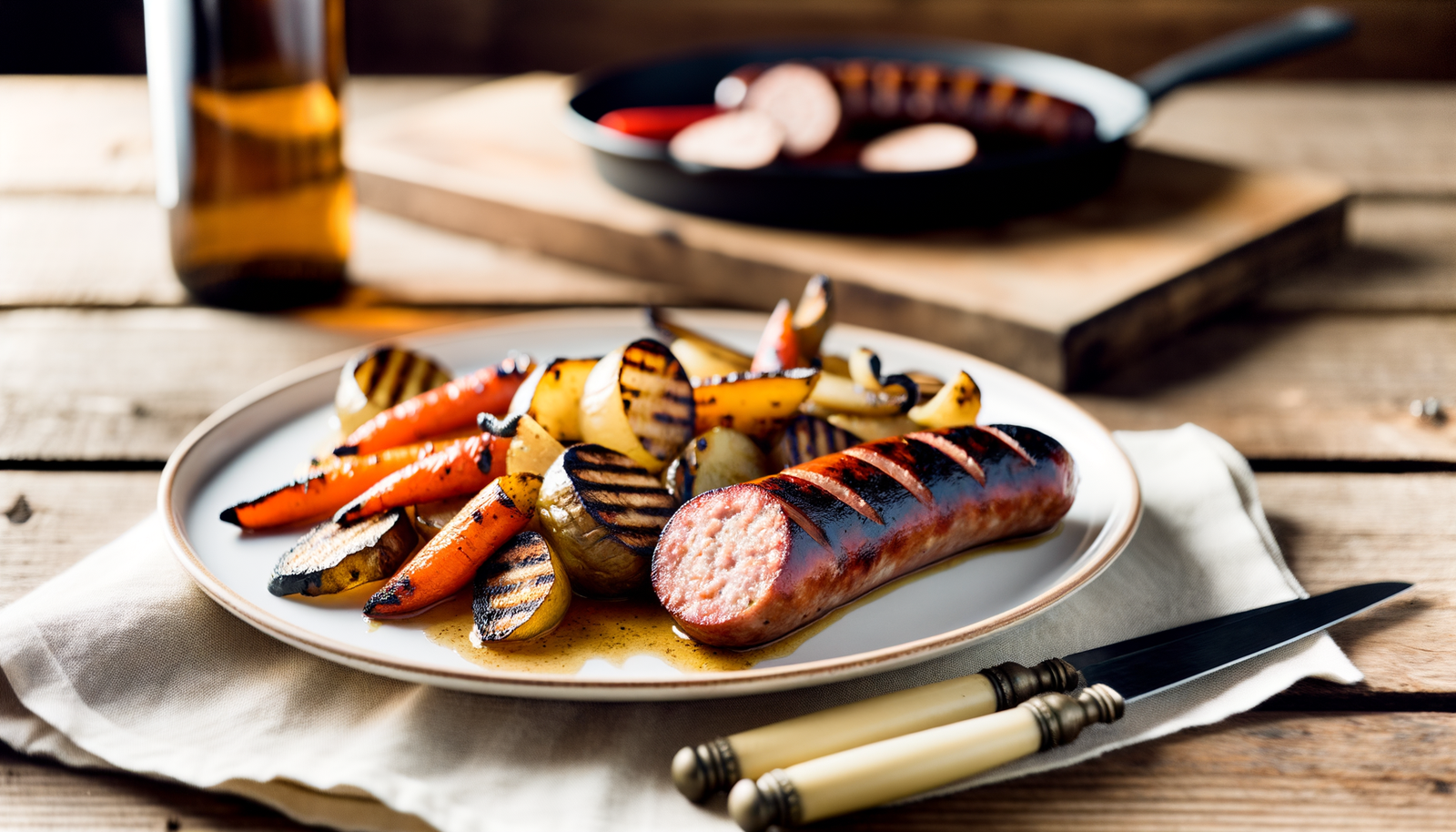 Swedish Grilled Falukorv with Root Vegetables