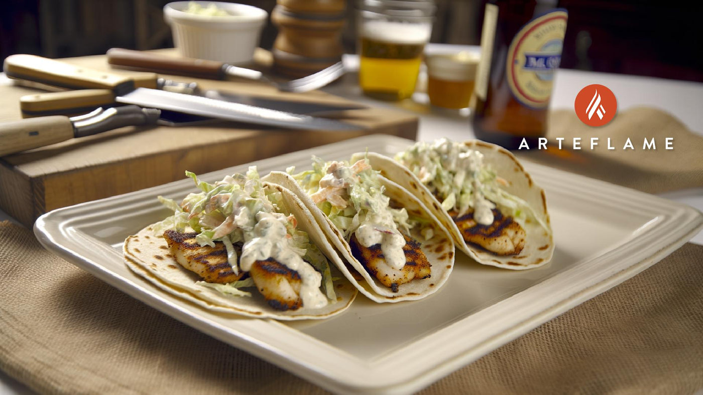 Maryland Grilled Rockfish Tacos with Slaw & Remoulade