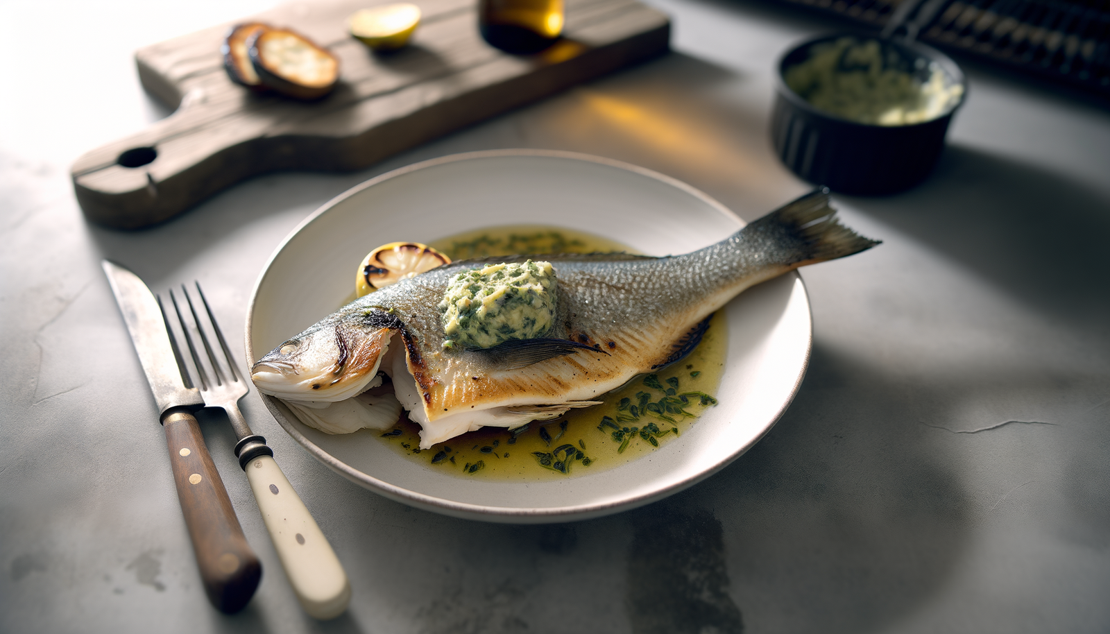 Grilled Connecticut Sea Bass with Herb Butter