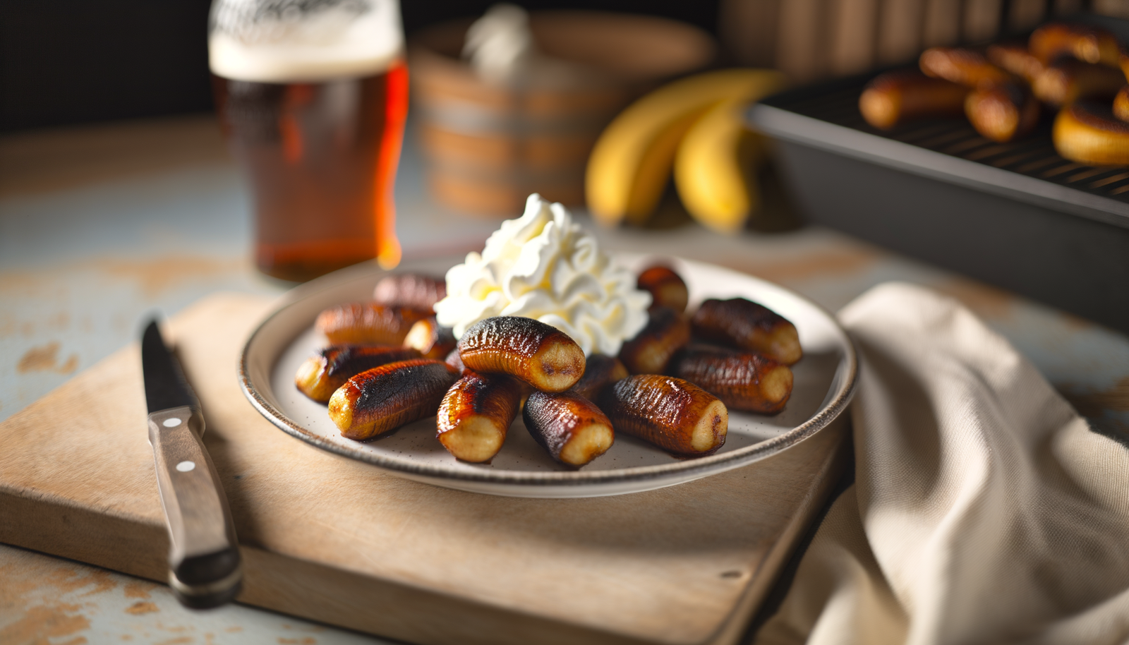 Dutch Pepernoten Grilled Bananas with Whipped Cream