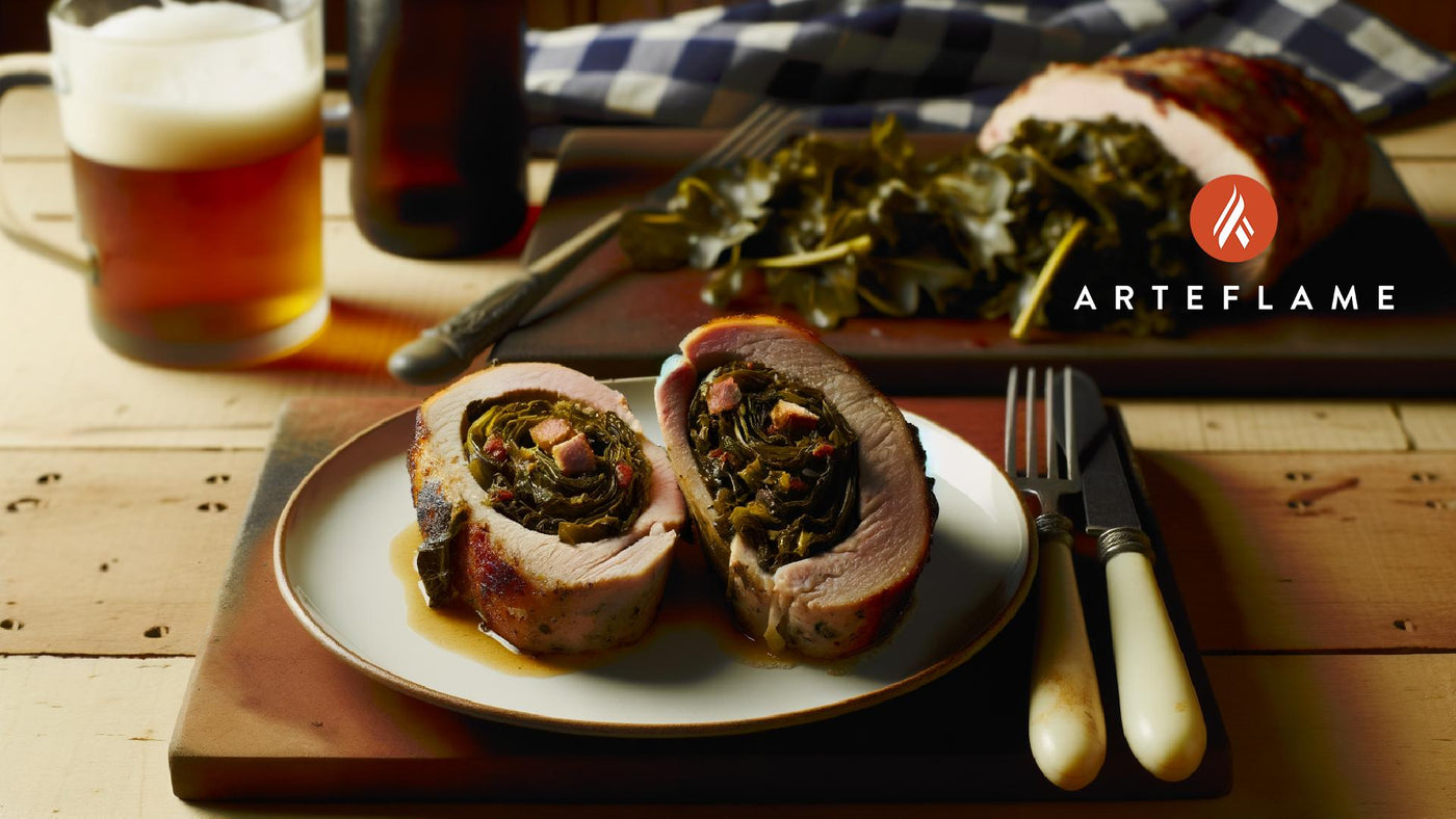 Florida-Style Collard Greens Stuffed Grilled Pork Loin