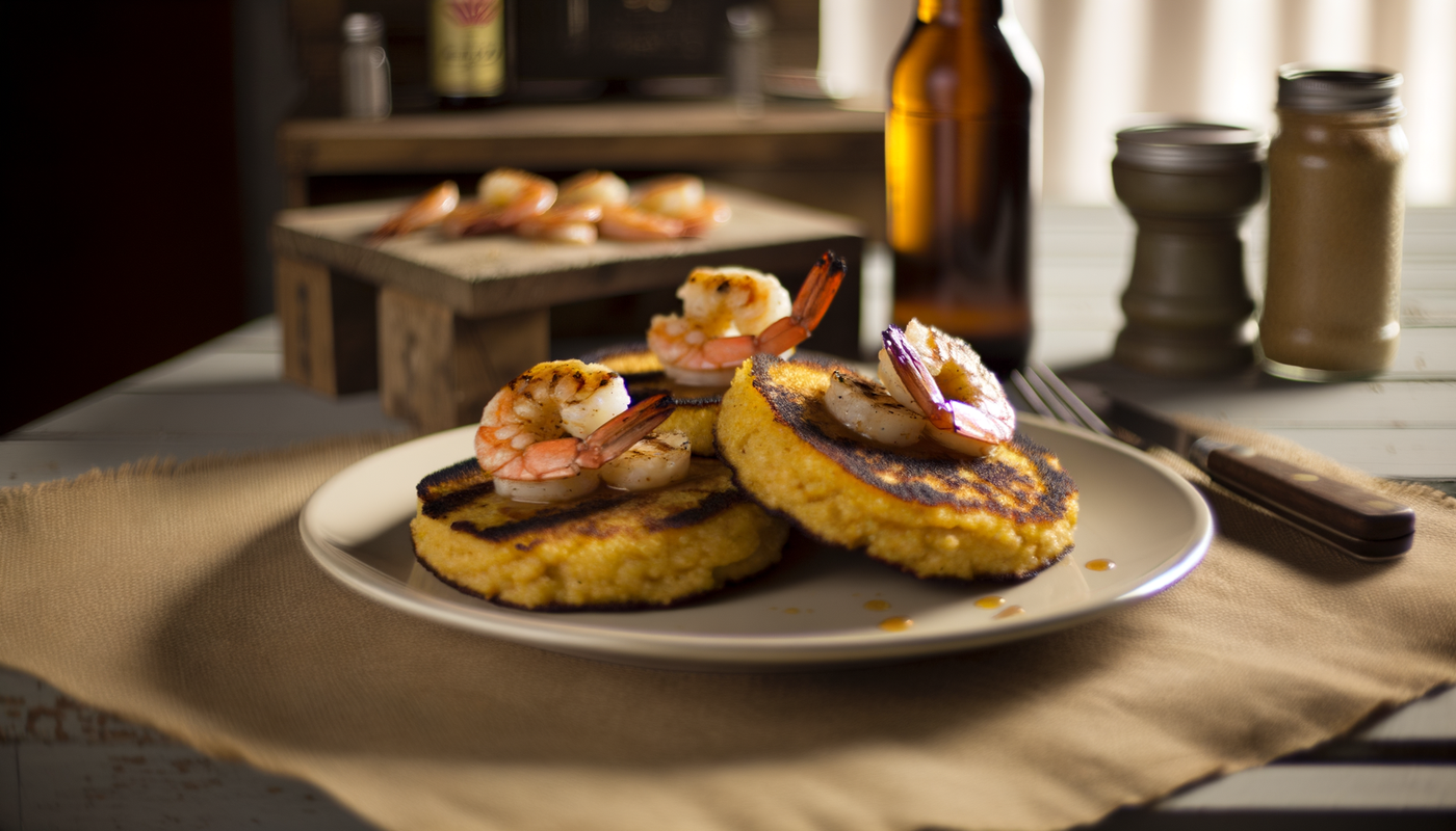 Georgia Grits Cakes with Grilled Shrimp