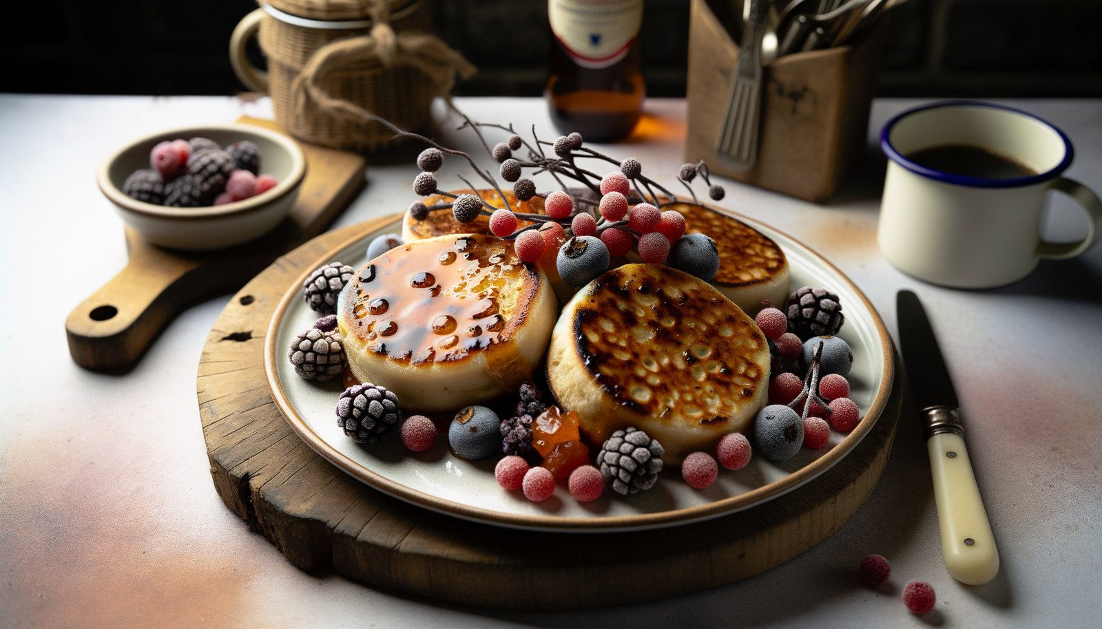 British Toasted Crumpets with Grilled Winter Berries