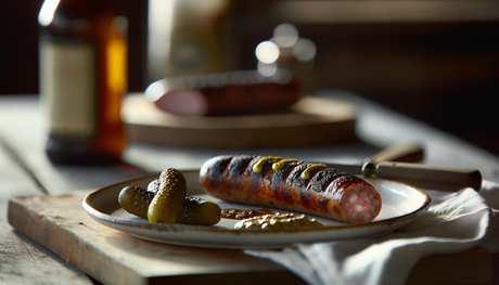 Grilled Swedish Smoked Sausage with Mustard & Pickles