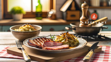 Grilled German Smoked Ham Steaks with Sour Cabbage