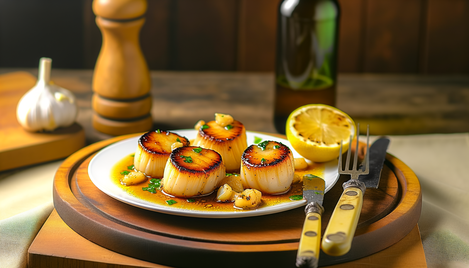 Grilled Connecticut Scallops with Garlic-Lemon Butter