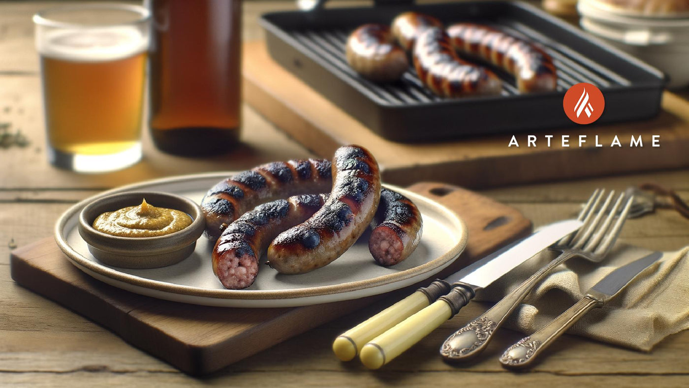 Grilled Maine Wild Blueberry Sausages with Mustard Dip