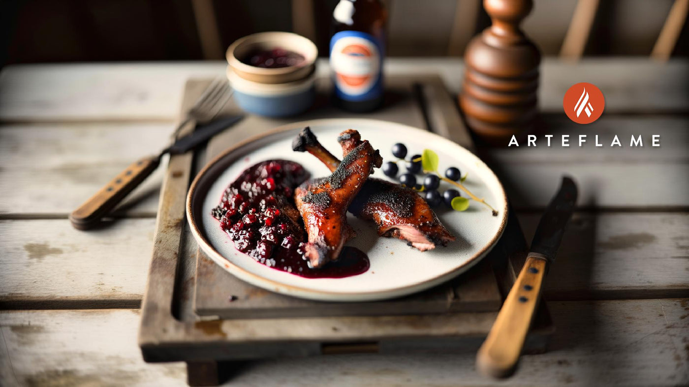 Swedish Charcoal-Grilled Duck Legs with Lingonberry Sauce
