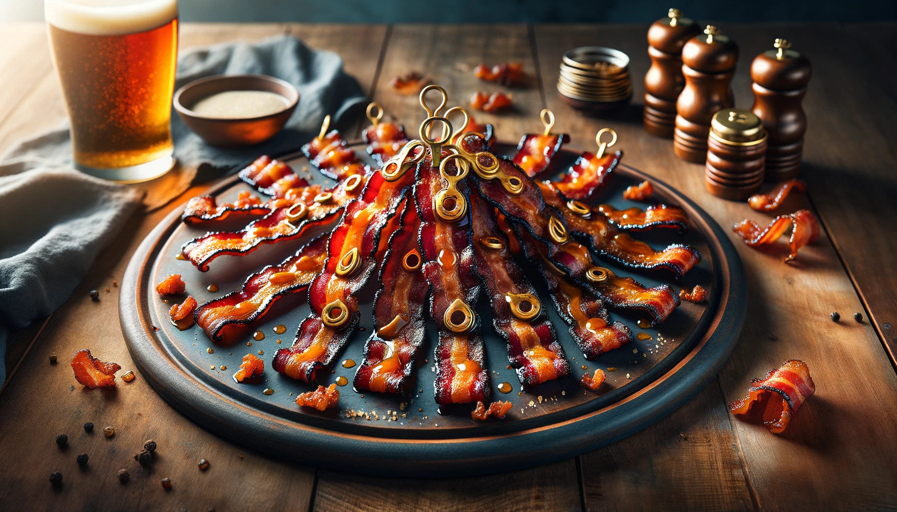 Beer Candied Bacon, highlighting the caramelized crispness and the beautiful balance of sweet, savory, and beer-infused flavors