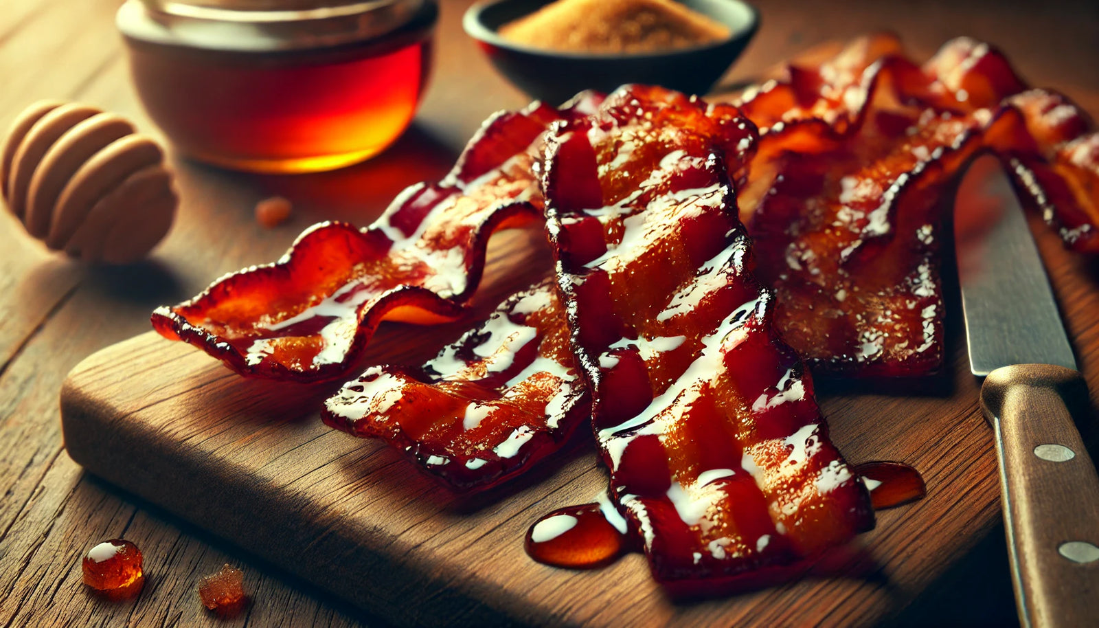 Sweet and Savory Candied Bacon with glossy caramelization