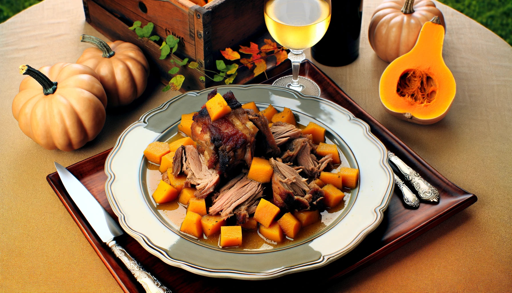 Cider-Braised Pork Shoulder with Butternut Squash on the Grill Recipe