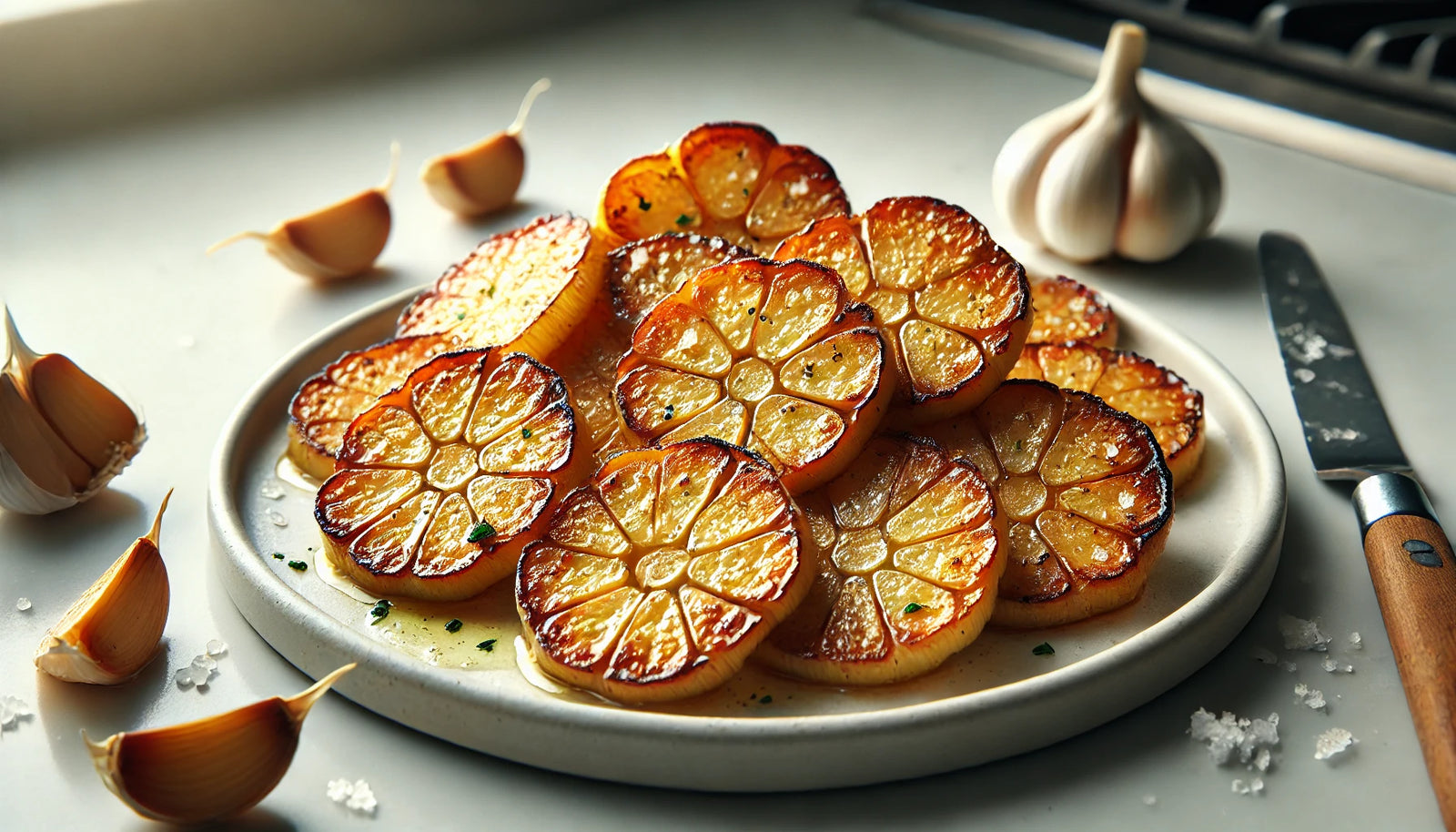 Golden Toasted Garlic Crisps on Flat Top Griddle