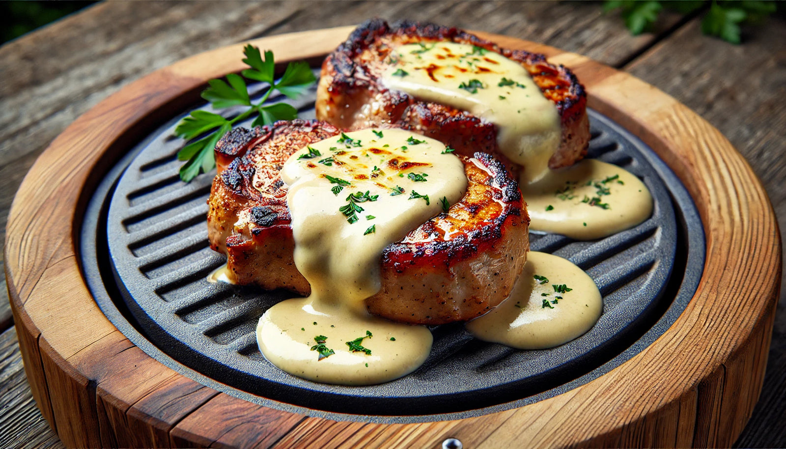 pork chops with the rich, creamy Gruyere sauce