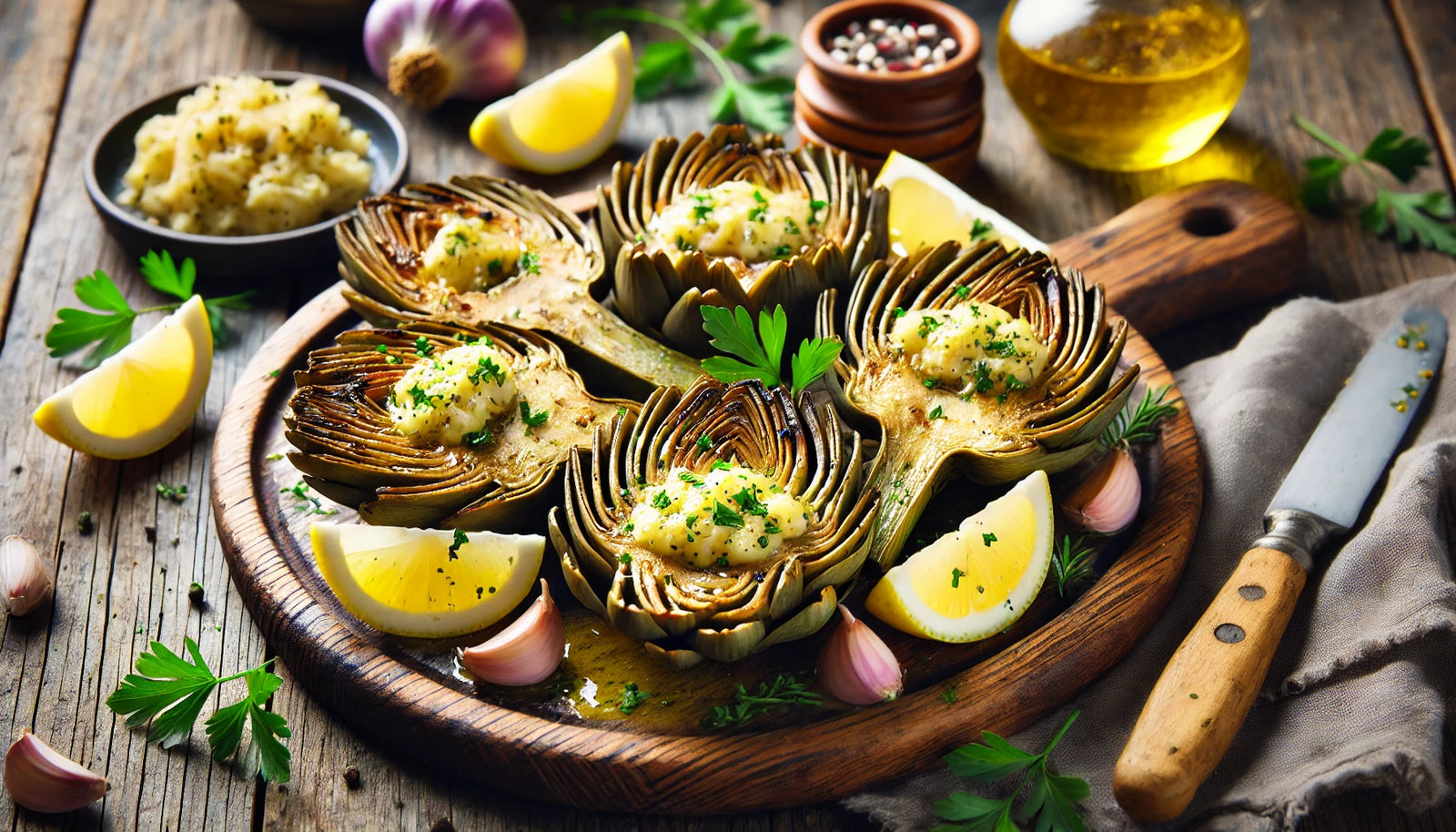 Grilled Artichokes with Lemon Garlic Butter