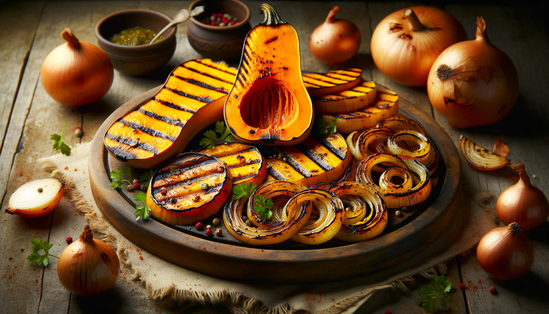 Grilled Butternut Squash and Spicy Onions