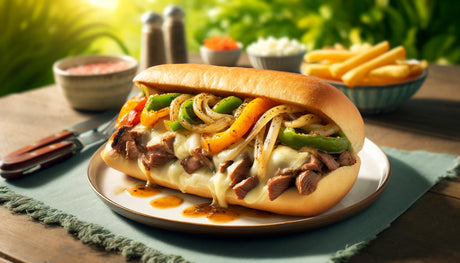 Grilled Philly Cheesesteak Recipe on the Arteflame Grill with juicy steak, lots of melted cheese, and sauce