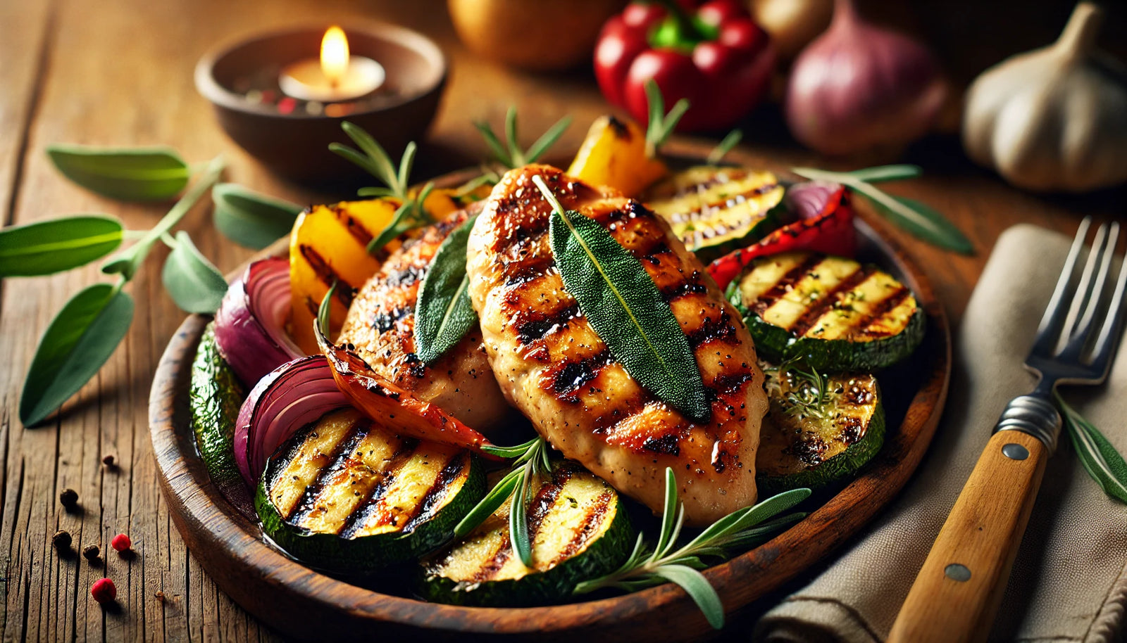 Grilled Sage Butter Chicken with Roasted Vegetables