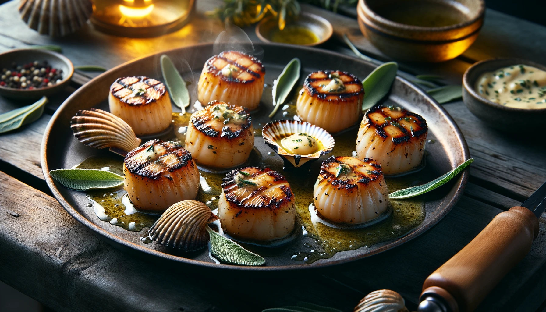 Grilled Scallops in Sage Butter Recipe | Arteflame Grill Delicacy