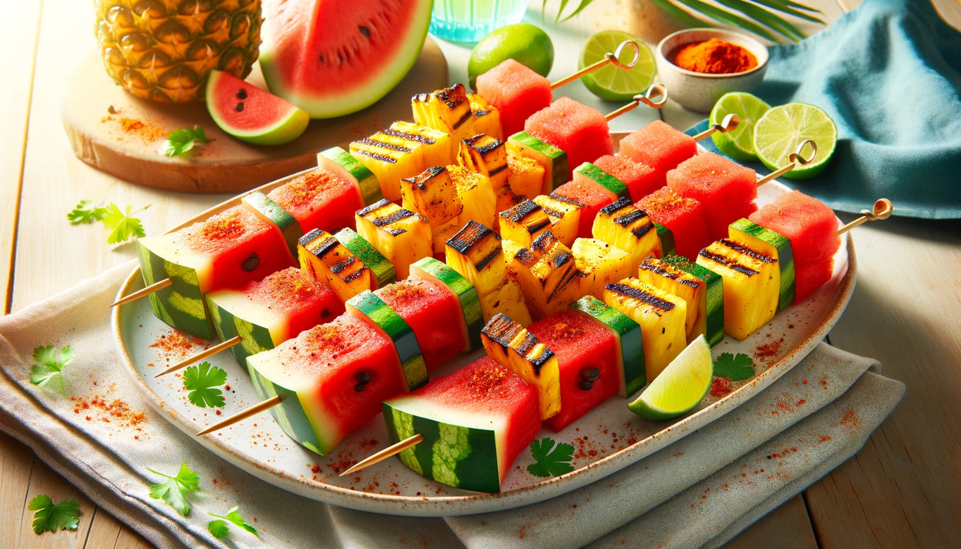 Grilled Watermelon, Pineapple, and Mango Skewers with Chili and Lime