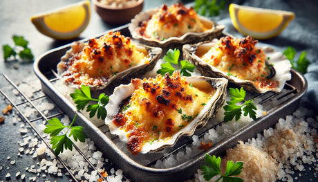 Oysters Au Gratin on the Arteflame Grill - Creamy and Cheesy