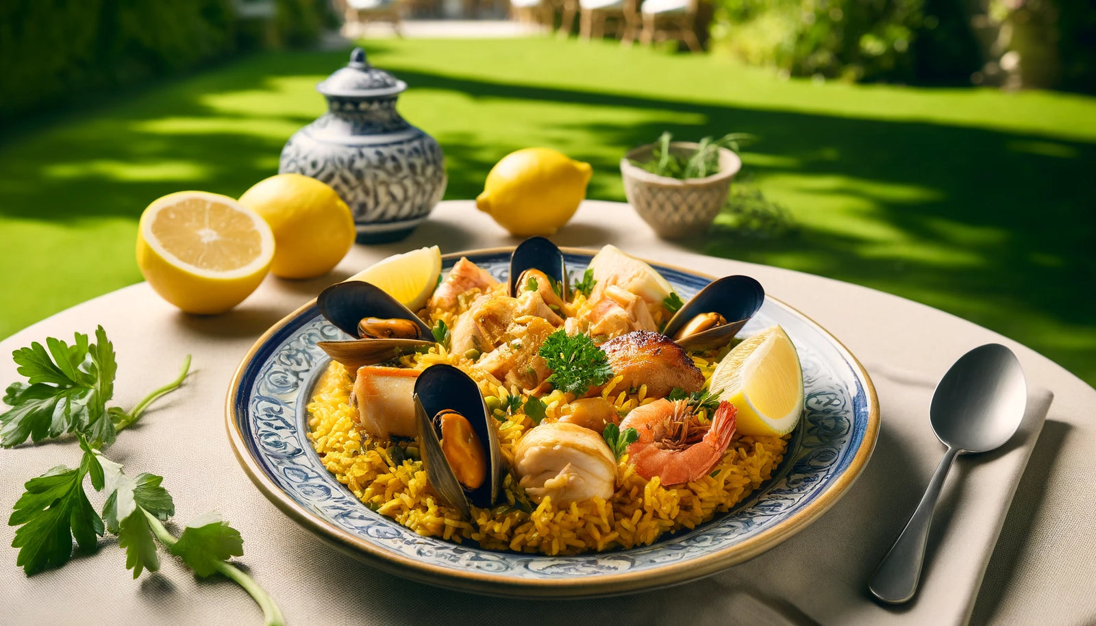 Beautifully Grilled Paella Valenciana with Saffron Rice and Seafood