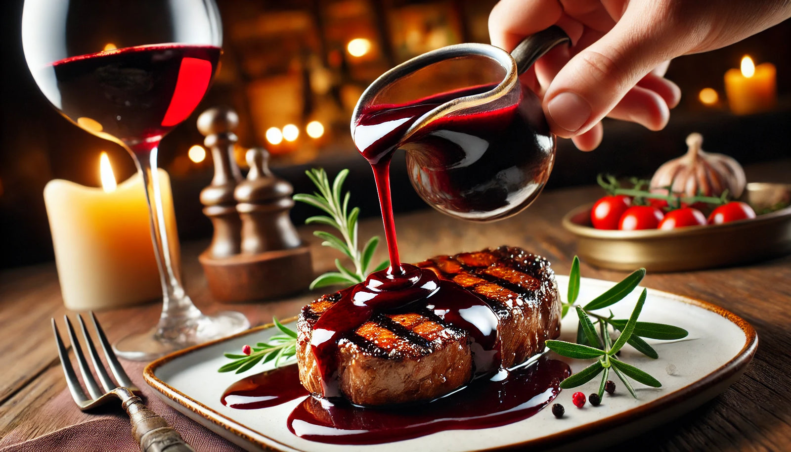 Arteflame-Grilled Red Wine Reduction Sauce on Steak