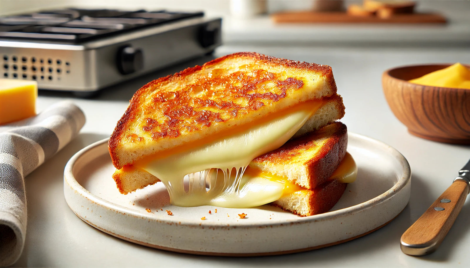 Smoky Grilled Cheese Sandwich on Flat Top Cooktop