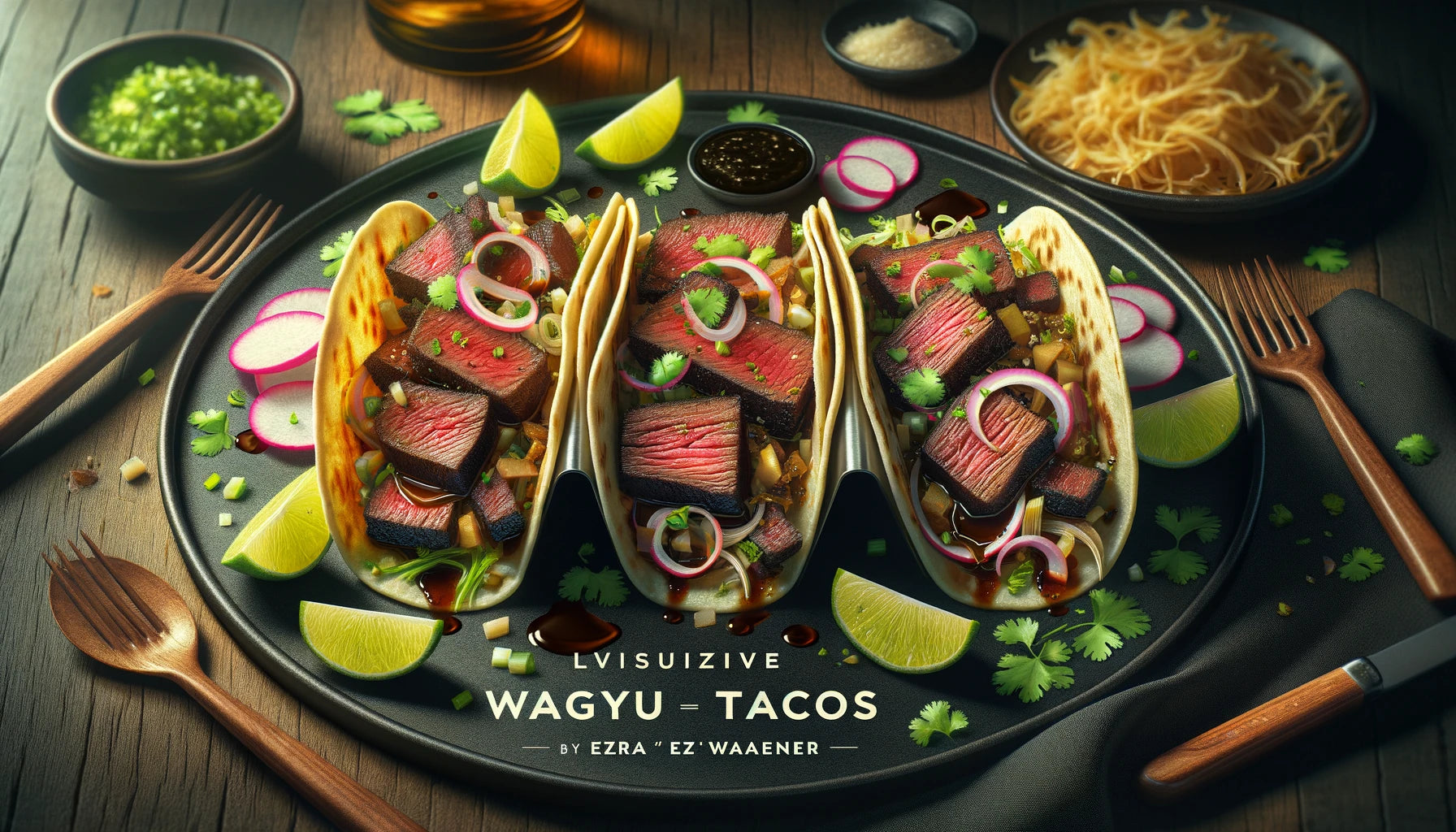 Wagyu Tacos, highlighting the refined flavors and textures with each element