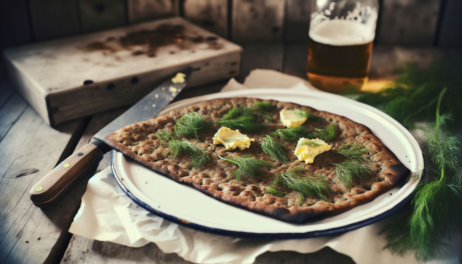 Grilled Swedish Rye Flatbread with Dill Butter