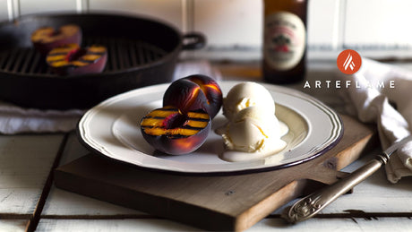 Fire-Grilled Maryland Peaches with Vanilla Ice Cream