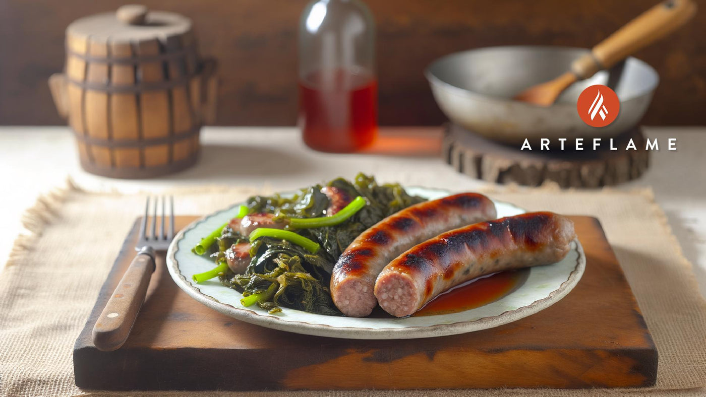 Grilled Italian Sausages with Sautéed Bitter Greens