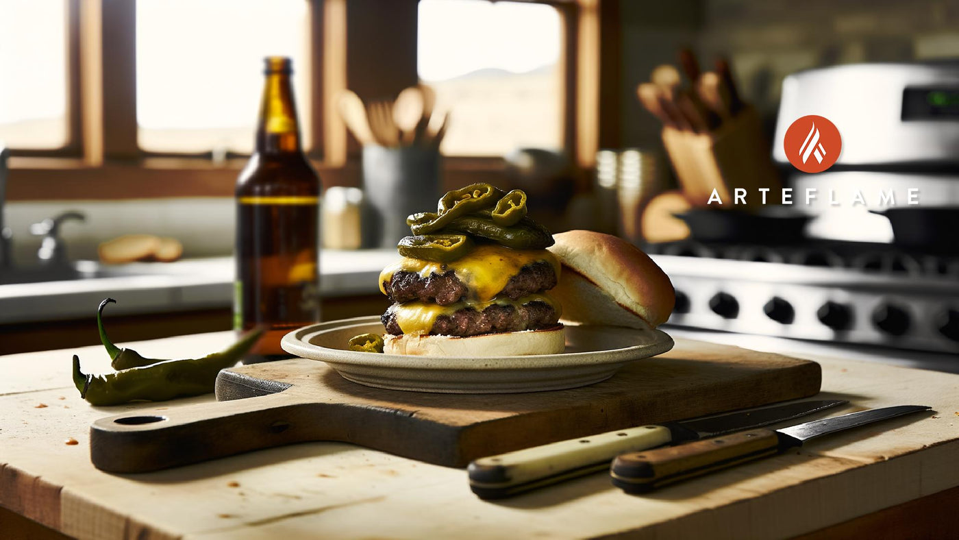 Colorado Hatch Green Chili Cheeseburgers on the Arteflame Grill