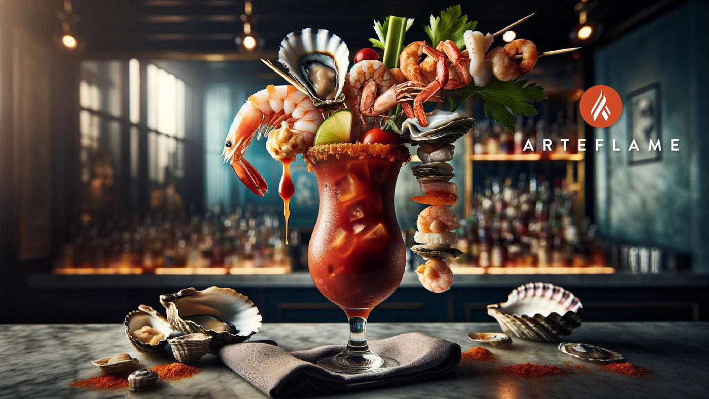 Grilled Seafood Bloody Mary on 20” Arteflame