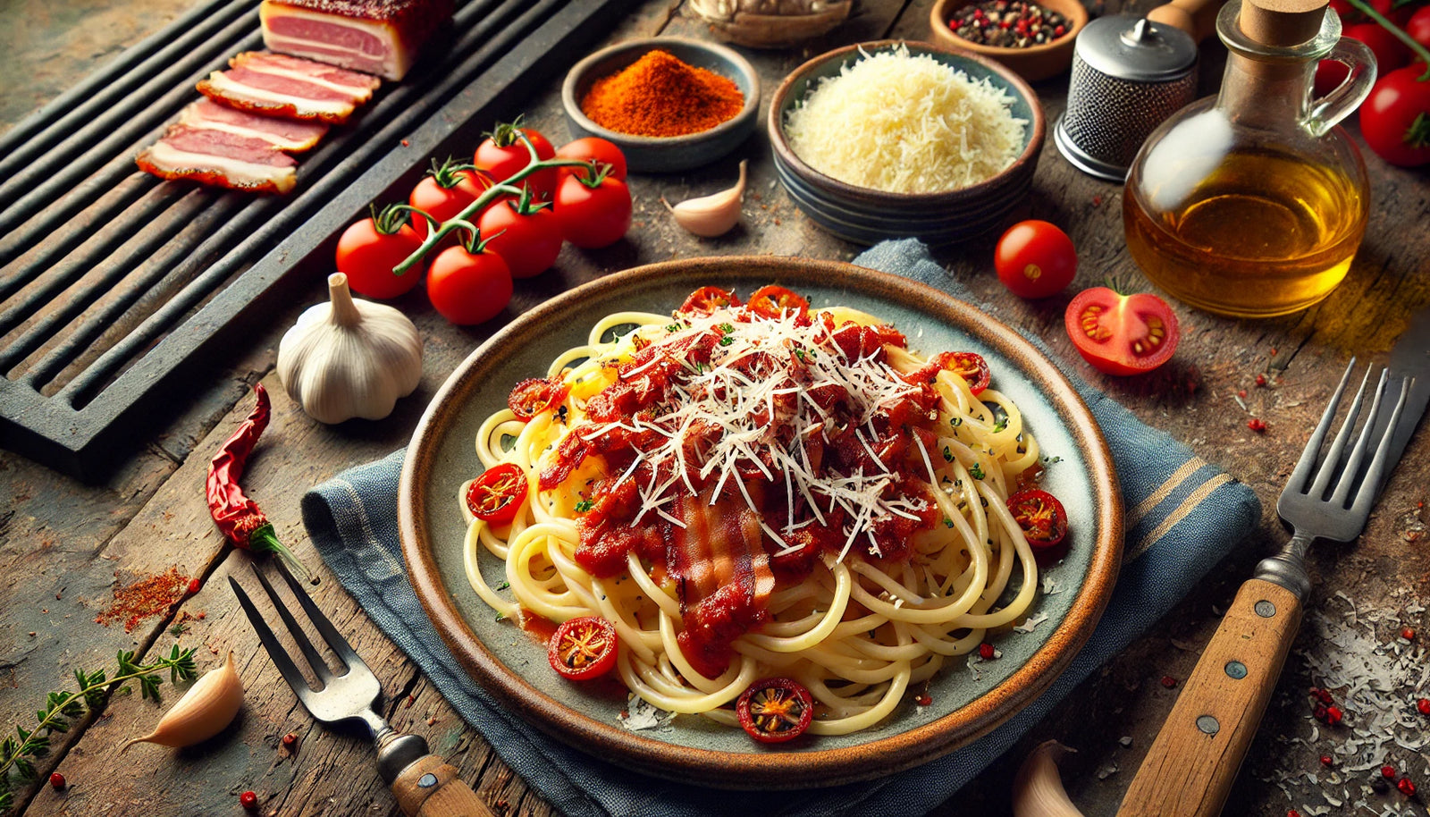 Smoky Amatriciana Sauce with Bucatini Pasta