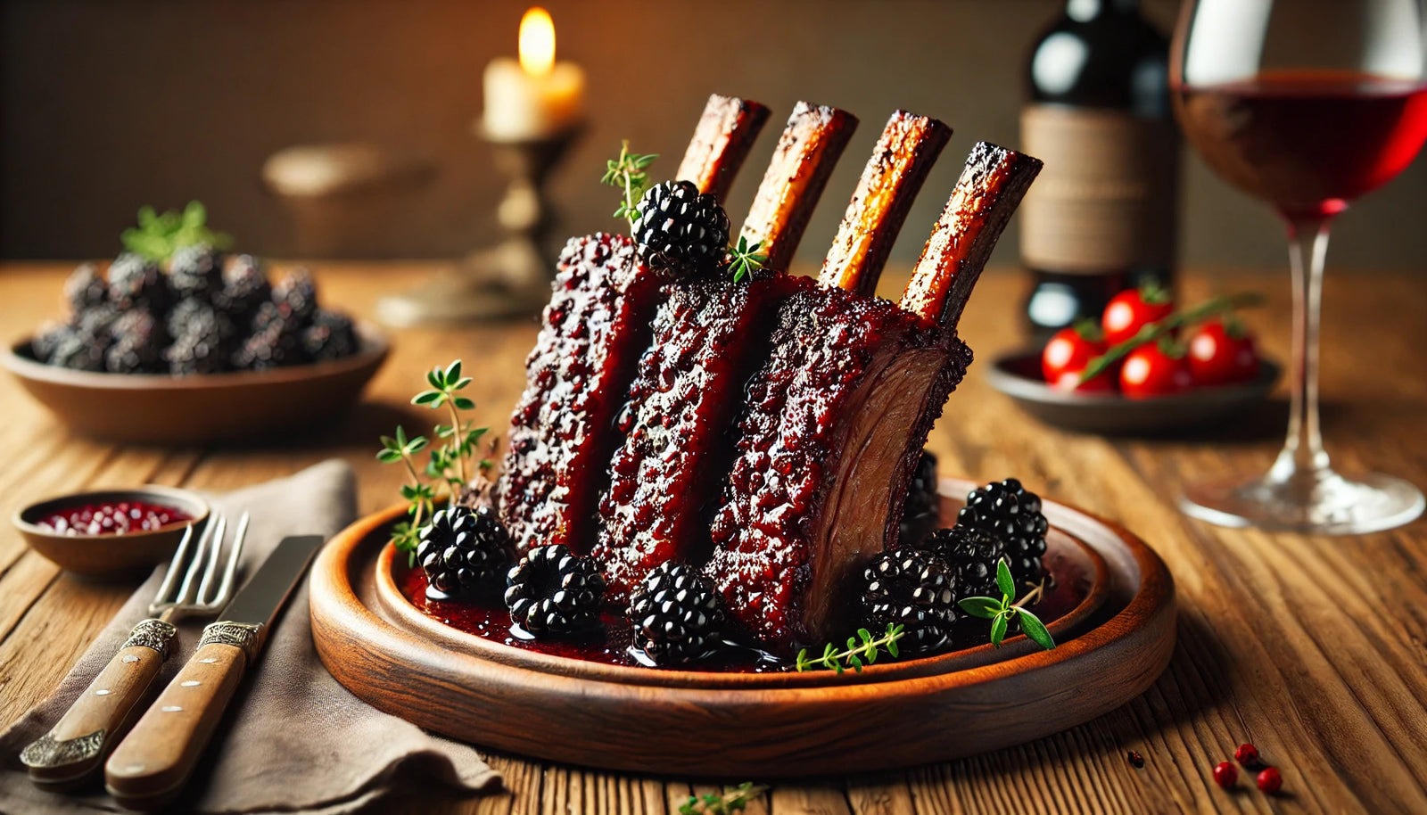 Blackberry Glazed Short Ribs with Fresh Garnishes