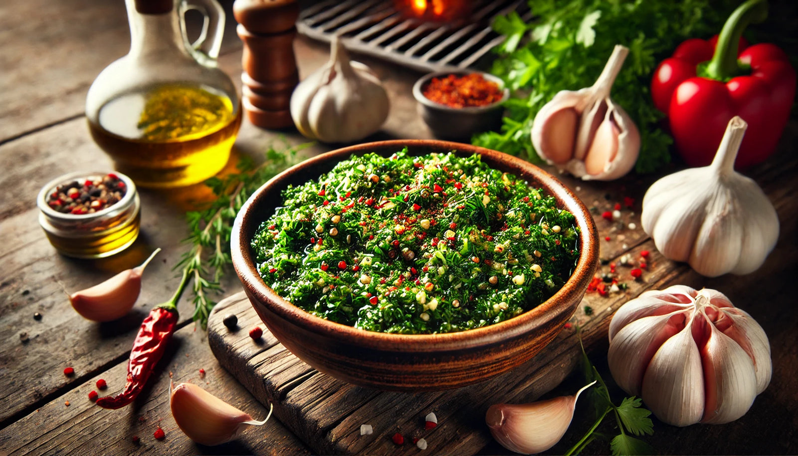 Fresh and Smoky Chimichurri Sauce with Grilled Garlic