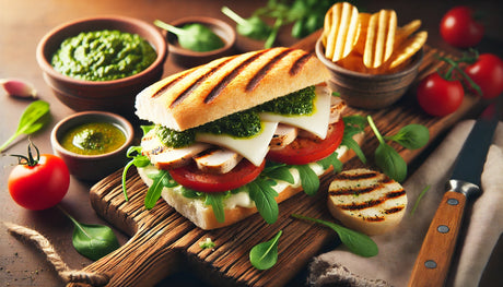 Smoky Grilled Chicken Sandwich with Pesto and Mozzarella