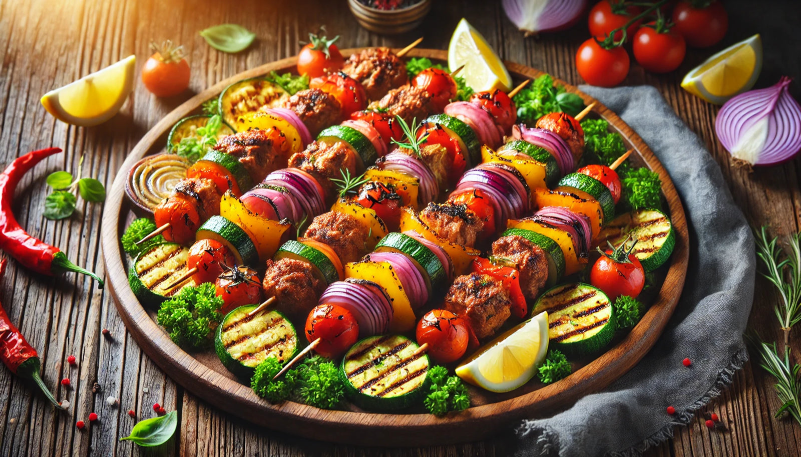 Smoky Grilled Kebabs with Vegetables and Protein