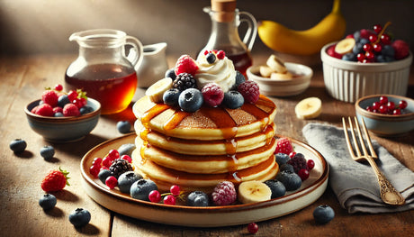 Fluffy Grilled Pancakes with Fresh Berries and Syrup